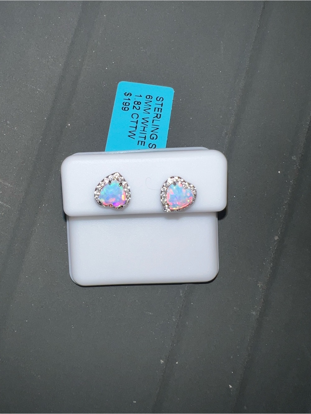 Sterling Silver Heart White Opal Stud Earrings